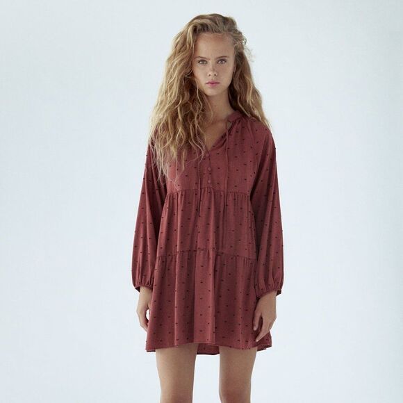 Dresses & Skirts - Zara Dotted Mesh Mini Dress Marsala New